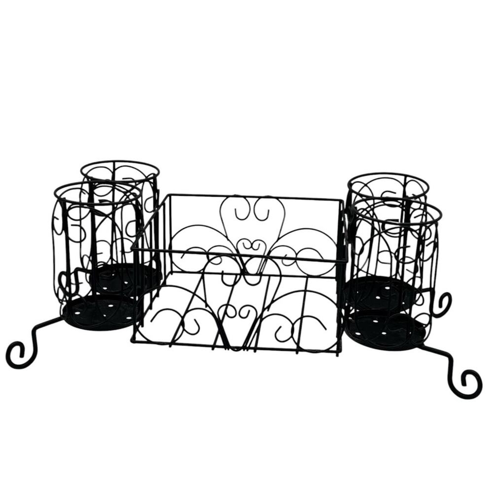 Black Metal Buffet Caddy Flatware Napkin Holder Condiments Hearts Patio Party